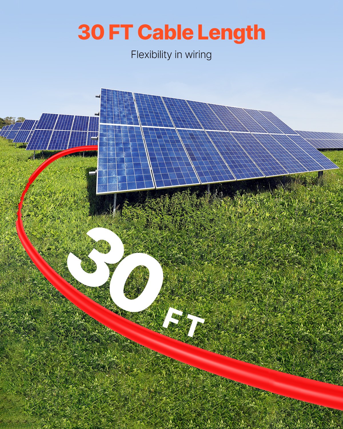 30ft Solarpanel-Verlängerungskabel mit Buchsen- und Steckeranschlüssen 10AWG 1 Paar