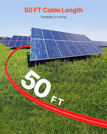 50FT Solar Panel Extension Cable with Female and Male Connectors 10AWG 1 Pair