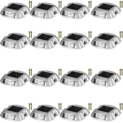 Driveway Lights 16-Pack Solar Driveway Lights Bright White with Screw Solar Deck Lights Outdoor Waterproof Wireless Dock Lights 6 LEDs for Path Warning Garden Walkway Sidewalk Steps