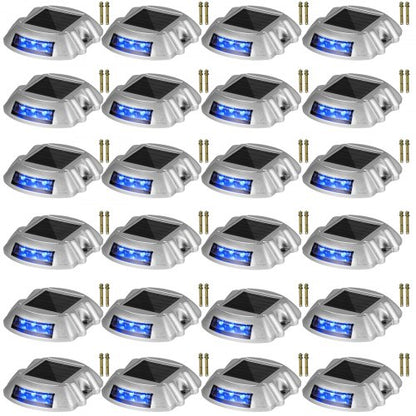 Driveway Lights 24-Pack, Solar Driveway Lights with Switch Button, Solar Deck Lights Waterproof, Wireless Dock Lights 6 LEDs for Path Warning Garden Walkway Sidewalk Steps, LED Bright Blue