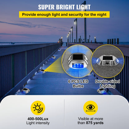 Driveway Lights 24-Pack, Solar Driveway Lights with Switch Button, Solar Deck Lights Waterproof, Wireless Dock Lights 6 LEDs for Path Warning Garden Walkway Sidewalk Steps, LED Bright Blue