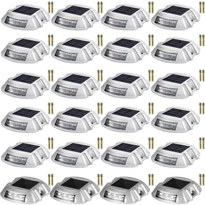 Driveway Lights 24-Pack Solar Driveway Lights Bright White with Screw Solar Deck Lights Outdoor Waterproof Wireless Dock Lights 6 LEDs for Path Warning Garden Walkway Sidewalk Steps