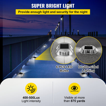 Driveway Lights 24-Pack Solar Driveway Lights Bright White with Screw Solar Deck Lights Outdoor Waterproof Wireless Dock Lights 6 LEDs for Path Warning Garden Walkway Sidewalk Steps