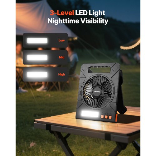 10000mAh uppladdningsbar solfläkt med LED-lykta, 18 cm bärbar fläkt sladdlös med 4W hopfällbar solpanel, 4 hastigheter & timer & tyst, USB-batteridriven för campingtält arbetsplats kontorsskrivbord |  EU