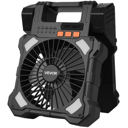 20000mAh uppladdningsbar solfläkt med LED-lykta, 20 cm bärbar fläkt sladdlös med 7W hopfällbar solpanel, 5 hastigheter & timer & tyst, USB-batteridriven för campingtält arbetsplats kontorsskrivbord |  EU