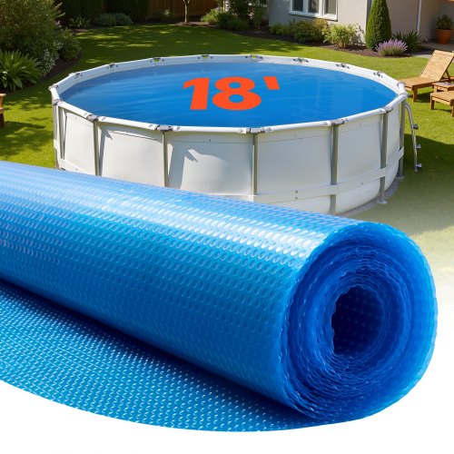 Solar Pool Cover, 18 ft Round Pool Bubble Cover, 12 Mil Pools Solar Blanket with Bubble & PE Material, Daytime Heat Absorption, Nighttime Heat Retention, Heat Retaining Solars Covers, Blue
