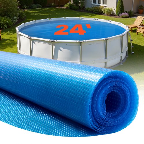 Solar Pool Cover, 24 ft Round Pool Bubble Cover, 12 Mil Pools Solar Blanket with Bubble & PE Material, Daytime Heat Absorption, Nighttime Heat Retention, Heat Retaining Solars Covers, Blue