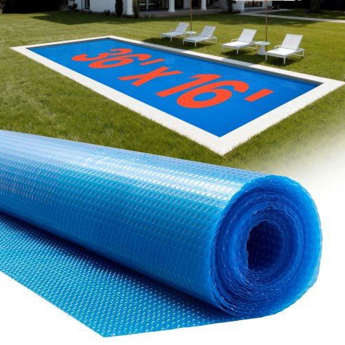 Solar Pool Cover, 36 x 16 ft Rectangle Pool Bubble Cover, 12 Mil Pools Solar Blanket with Bubble & PE Material, Daytime Heat Absorption, Nighttime Heat Retention, Heat Retaining Solars Covers, Blue