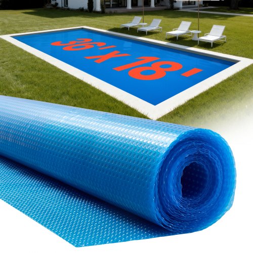 Solar Pool Cover, 36 x 18 ft Rectangle Pool Bubble Cover, 8 Mil Pools Solar Blanket with Bubble & PE Material, Daytime Heat Absorption, Nighttime Heat Retention, Heat Retaining Solars Covers, Blue