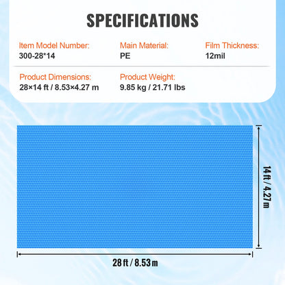 Solar Pool Cover 28x14 ft Inground Above Ground Pools Solar Filt 12 mil
