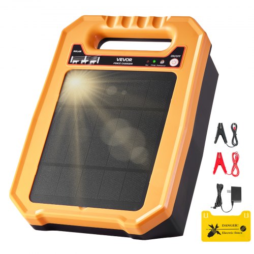 Solar Fence Charger, 0.3J 8 kV Solar Powered Fence Charger, 1.86 Miles Range, Weather-Resistant Electric Fence Energizer Kit, 7 Days Runtime, for Livestock, Poultry, Garden Protection