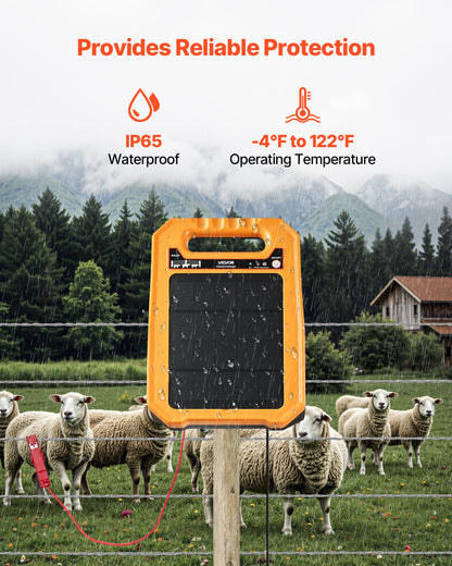 Solar Fence Charger, 0.3J 8 kV Solar Powered Fence Charger, 1.86 Miles Range, Weather-Resistant Electric Fence Energizer Kit, 7 Days Runtime, for Livestock, Poultry, Garden Protection
