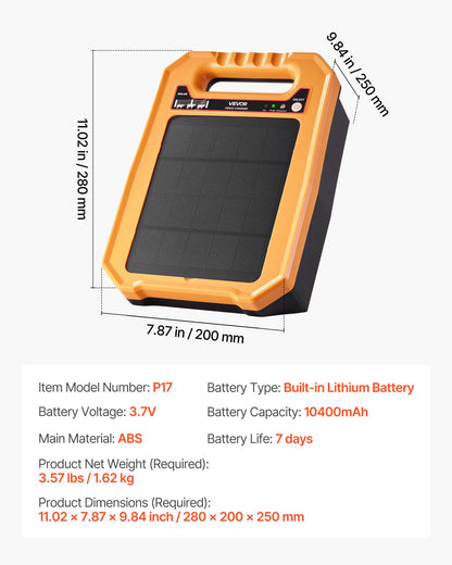 Solar Fence Charger, 0.3J 8 kV Solar Powered Fence Charger, 1.86 Miles Range, Weather-Resistant Electric Fence Energizer Kit, 7 Days Runtime, for Livestock, Poultry, Garden Protection