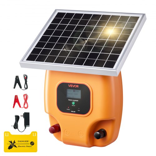 Solar Fence Charger, 0.6J 8kV Solar Powered Fence Charger, 1.86 Miles Range, Electric Fence Energizer Kit, Keep Out Predators, 4-5 Days Runtime, for Livestock, Poultry, Garden Protection