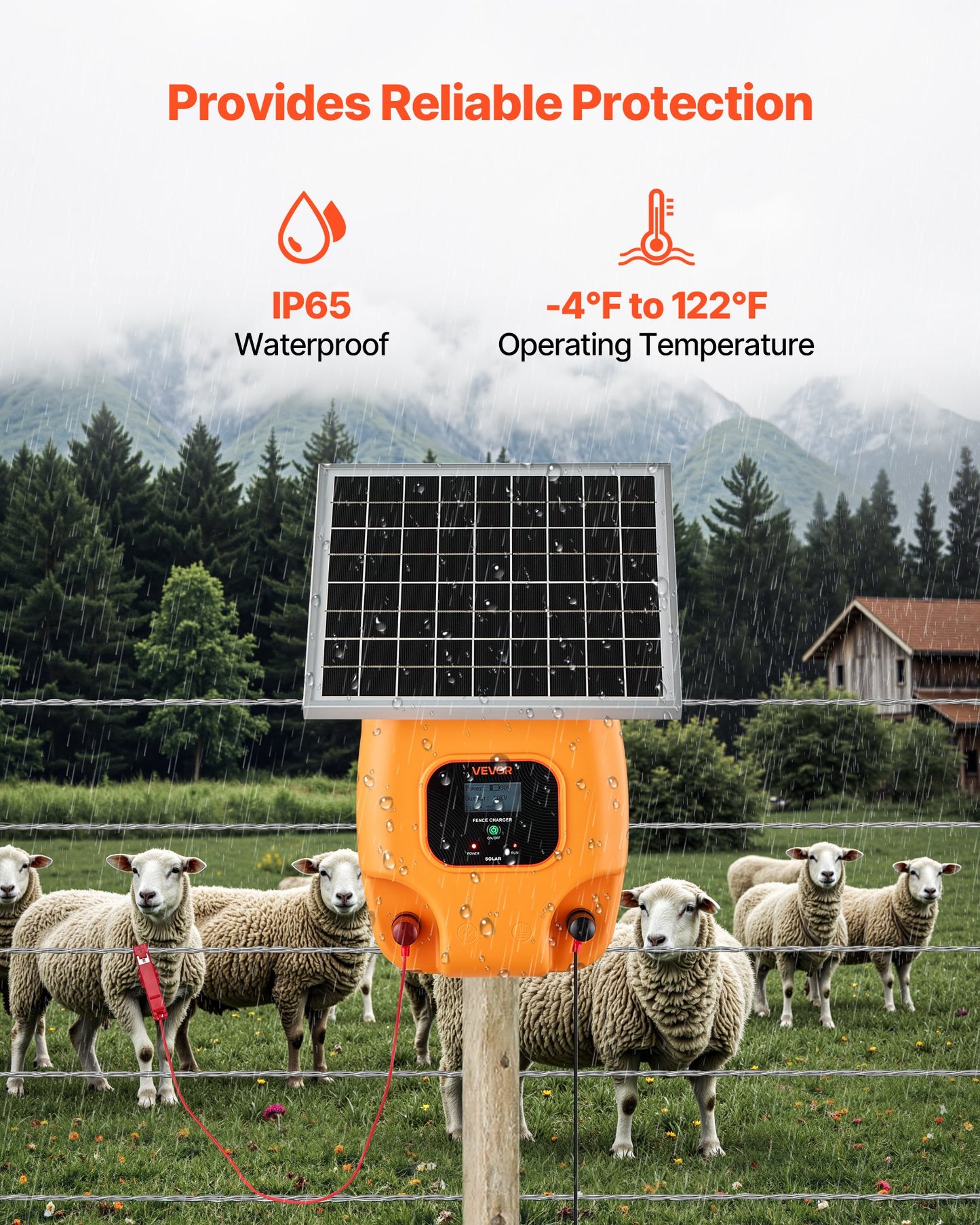 Solar Fence Charger, 1J 10kV Solar Powered Fence Charger, 1.86 Miles Range, Electric Fence Energizer Kit, Keep Out Predators, 3 Days Runtime, for Livestock, Poultry, Garden Protection