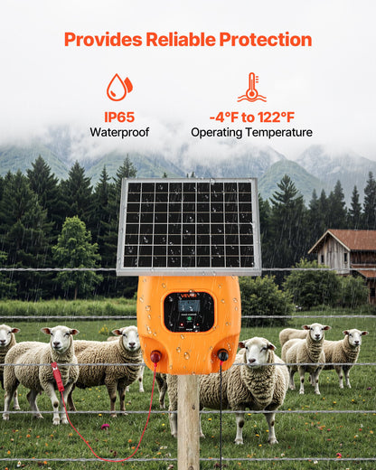 Solar Fence Charger, 1J 10kV Solar Powered Fence Charger, 1.86 Miles Range, Electric Fence Energizer Kit, Keep Out Predators, 3 Days Runtime, for Livestock, Poultry, Garden Protection