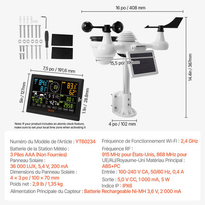 7-in-1 Wi-Fi Weather Station, 7.5 in Color Display, Home Weather Station Indoor Outdoor, with Solar Wireless Outdoor Sensor Alarm Alerts, for Temperature Humidity Wind Speed/Direction Rain