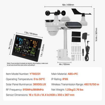 7-in-1 Wireless Weather Station, 7.5 in Color Display, Digital Weather Station Indoor Outdoor, for Temperature Humidity Wind Speed/Direction Rain UV, with Forecast Data, Alarm, Alerts-NO WIFI