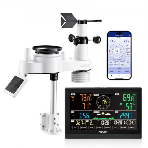 7-in-1 Wi-Fi Weather Station with APP, 7.5-Inch VA Display, Wireless Solar Powered Outdoor Sensor, Rain Gauge, Indoor Outdoor for Weather Forecast, Wind Speed, Temperature, Humidity, Rainfall