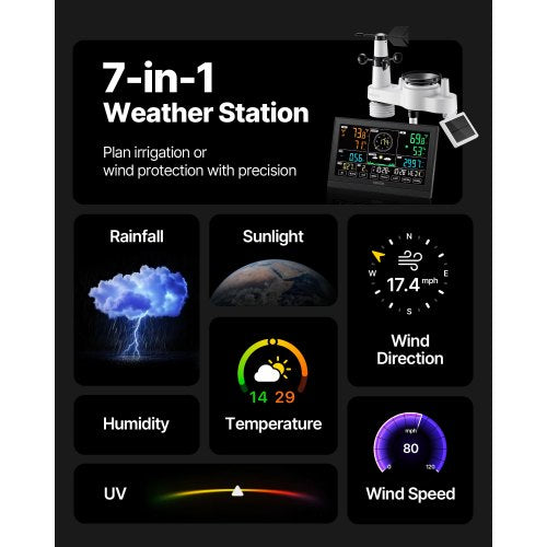 7-in-1 wireless weather station for indoor and outdoor use with sensor 7.5 inch display | EU