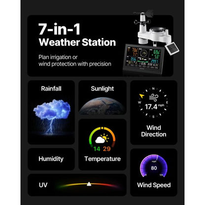 7-in-1 wireless weather station for indoor and outdoor use with sensor 7.5 inch display | EU