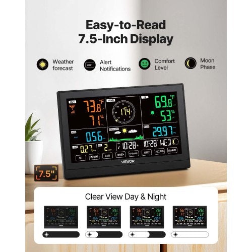 7-in-1 wireless weather station for indoor and outdoor use with sensor 7.5 inch display | EU