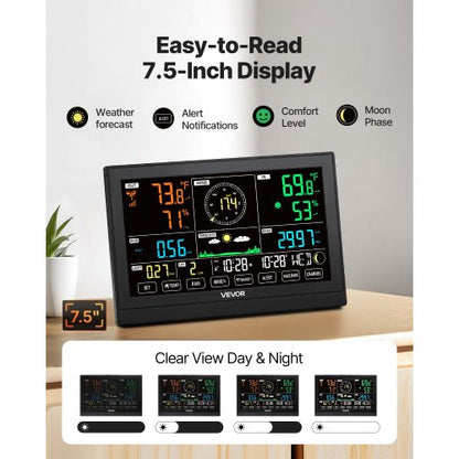 7-in-1 wireless weather station for indoor and outdoor use with sensor 7.5 inch display | EU