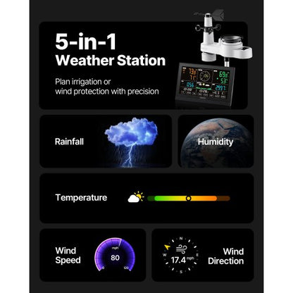 5-in-1 wireless weather station for indoor and outdoor use with sensor 7.5 inch display | EU
