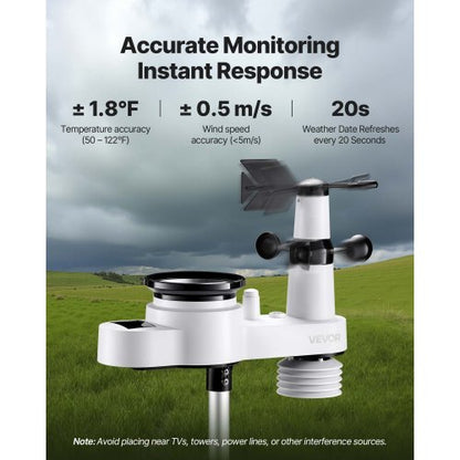 5-in-1 wireless weather station for indoor and outdoor use with sensor 7.5 inch display | EU