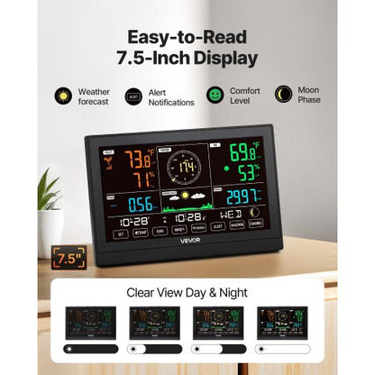5-in-1 wireless weather station for indoor and outdoor use with sensor 7.5 inch display | EU