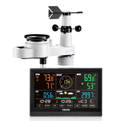 5-in-1 wireless weather station for indoor and outdoor use with sensor 7.5 inch display | EU