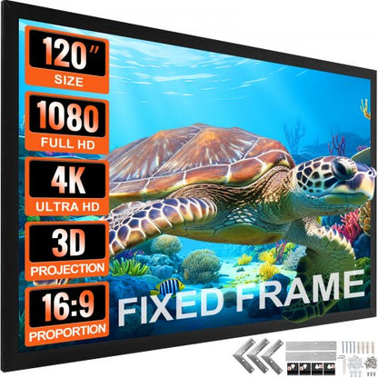 120" 16:9 Projector Screen Fixed Frame 4K HDTV Movie Theater 3D