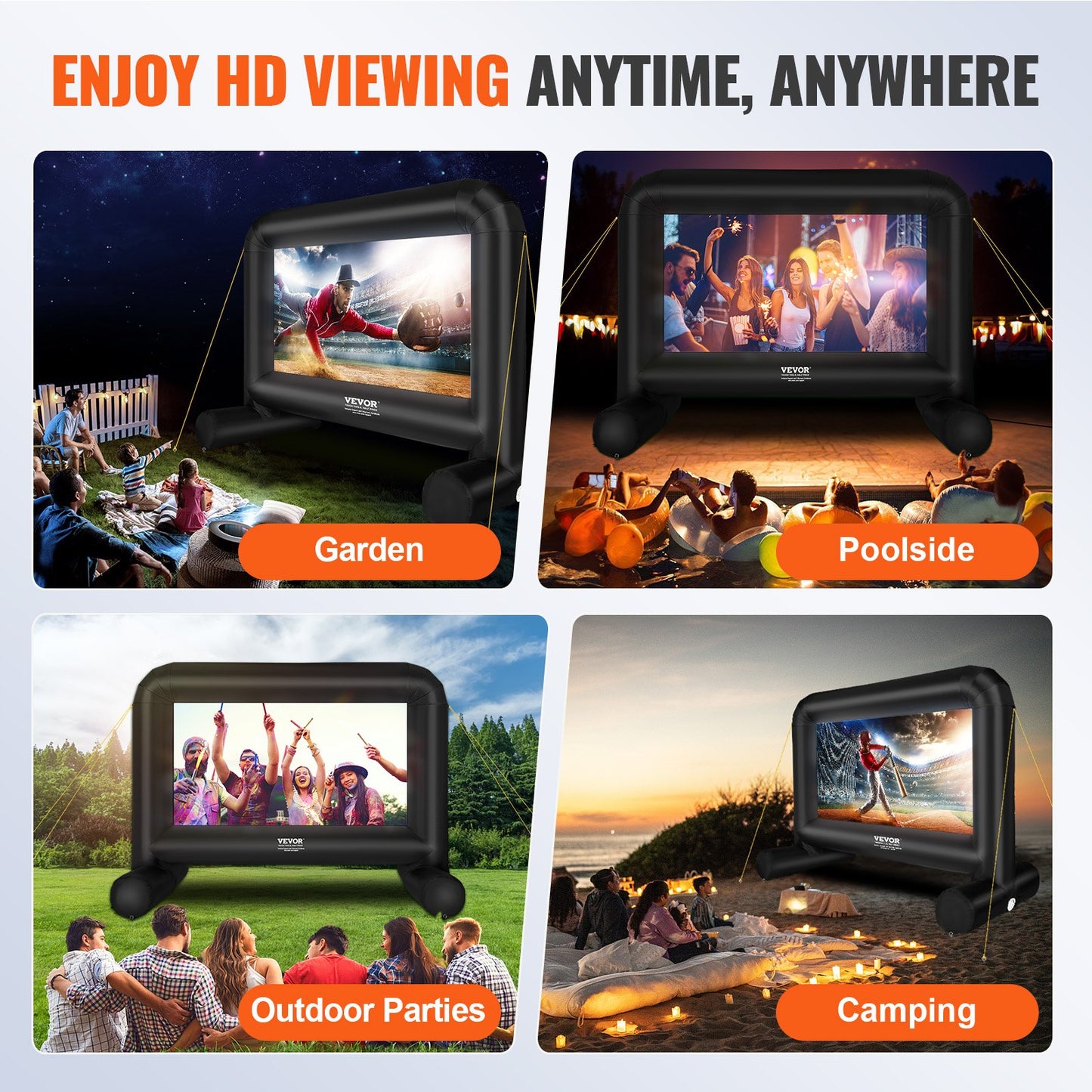 Inflatable Movie Screen, 14 FT （168inch）Inflatable Projector Screen for Outside with Blower and Carrying Bag, Front/Rear Projection, Oxford Fabric Blow Up Screen for Outdoor Parties Backyard Movie Night