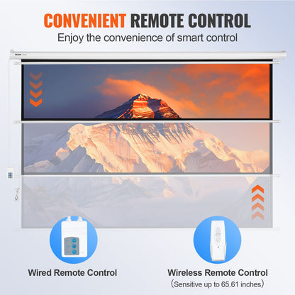Motorisierte Projektionsleinwand, 100 Zoll 16:9 4K 1080 HD Elektrische Projektionsleinwand, Automatische Projektionsleinwand mit Fernbedienung, Wandmontierte Filmleinwand für das Home-Office-Kino