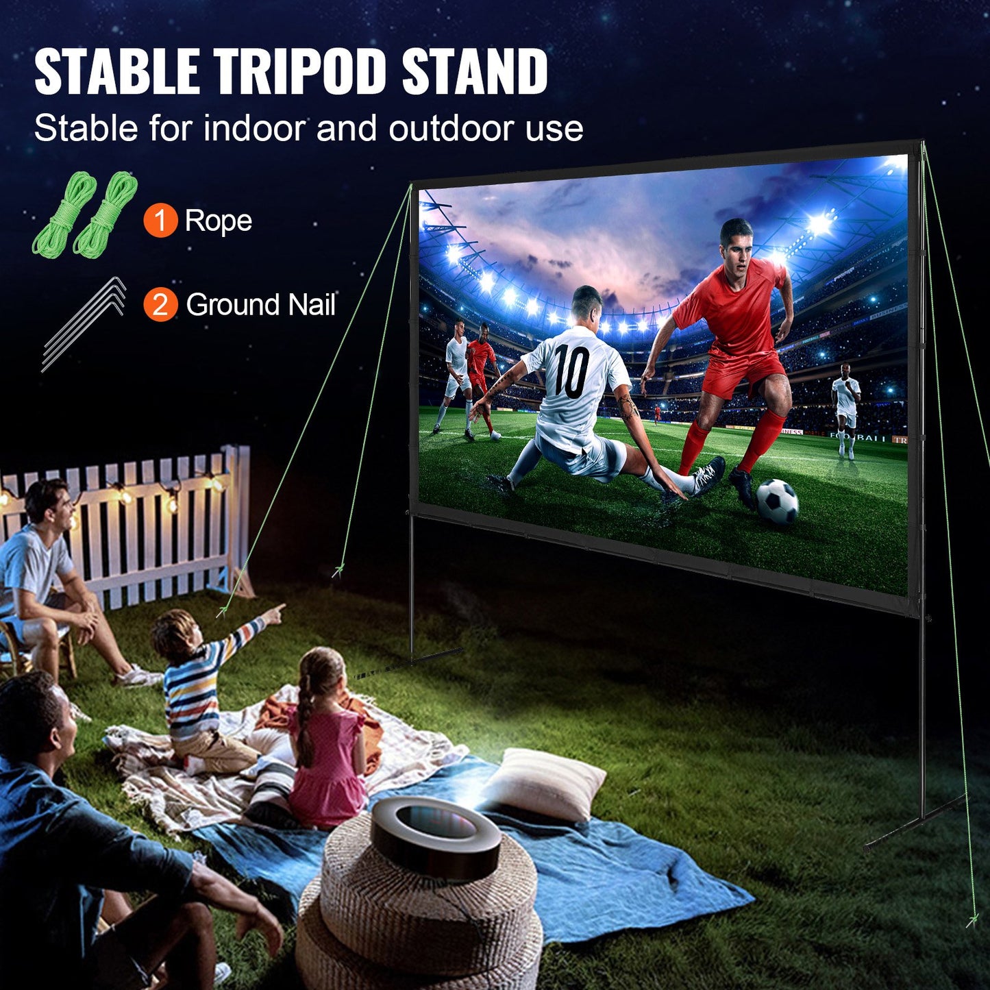 Projector Screen with Stand, 120 Inch 16:9 4K 1080 HD Outdoor Movie Screen with Stand, Wrinkle-Free Projection Screen with Bare Feet and Carrying Bag, for Home Theater Movie Backyard Movie Night