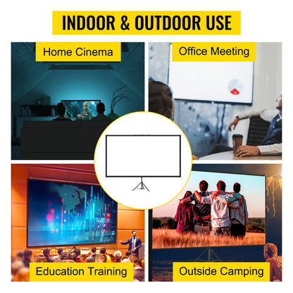 Tripod Projector Screen with Stand 70 inch 16:9 4K HD Projection Screen Stand Wrinkle-Free Height Adjustable Portable Screen for Projector Indoor & Outdoor for Movie, Home Cinema, Gaming, Office