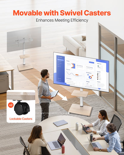 Rolling TV Stand, Mobile TV Cart for 32-70 Inch Screens, 25° Left-Right Rotation and Height Adjustable TV Mount with Tray, Holds up to 88 lbs for Corner, Bedroom, Outdoor, Max VESA 600x400mm