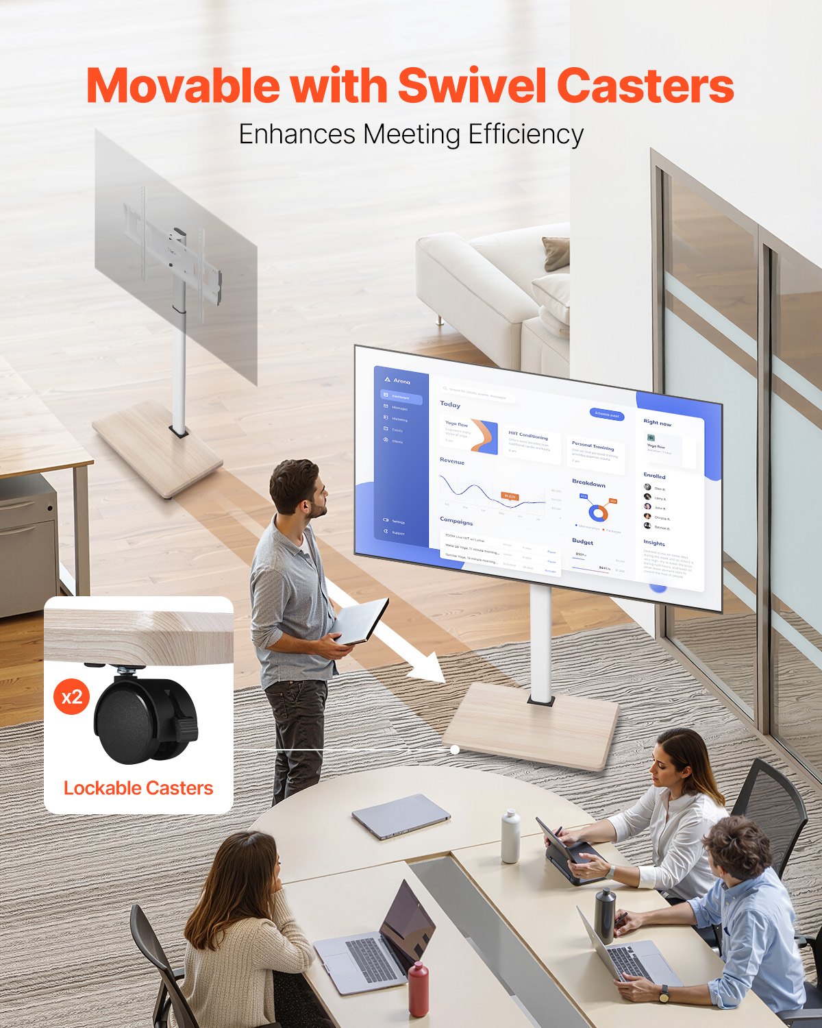 Rolling TV Stand, Mobile TV Cart for 32-70 Inch Screens, 25° Left-Right Rotation and Height Adjustable TV Mount on Wheels, Holds up to 99 lbs for Corner, Bedroom, Outdoor, Max VESA 600x400mm