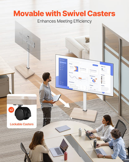 Rolling TV Stand, Mobile TV Cart for 32-70 Inch Screens, 25° Left-Right Rotation and Height Adjustable TV Mount on Wheels, Holds up to 99 lbs for Corner, Bedroom, Outdoor, Max VESA 600x400mm