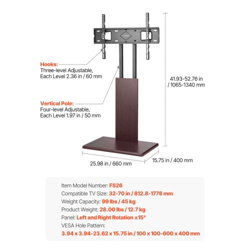 Universal TV-Ständer Schwenkständer Hält bis zu 49 kg für 32-70 Zoll Bildschirme | EU