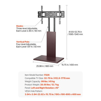 Universal TV-Ständer Schwenkständer Hält bis zu 49 kg für 32-70 Zoll Bildschirme | EU