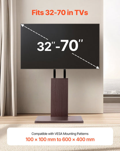Universal TV Stand, Table Top TV Stand for 32-70 inch Screens, Swivel and Height Adjustable TV Mount Stand Holds up to 99 lbs with Power Strip, for Living Room, Bedroom, MAX VESA 600 x 400 mm