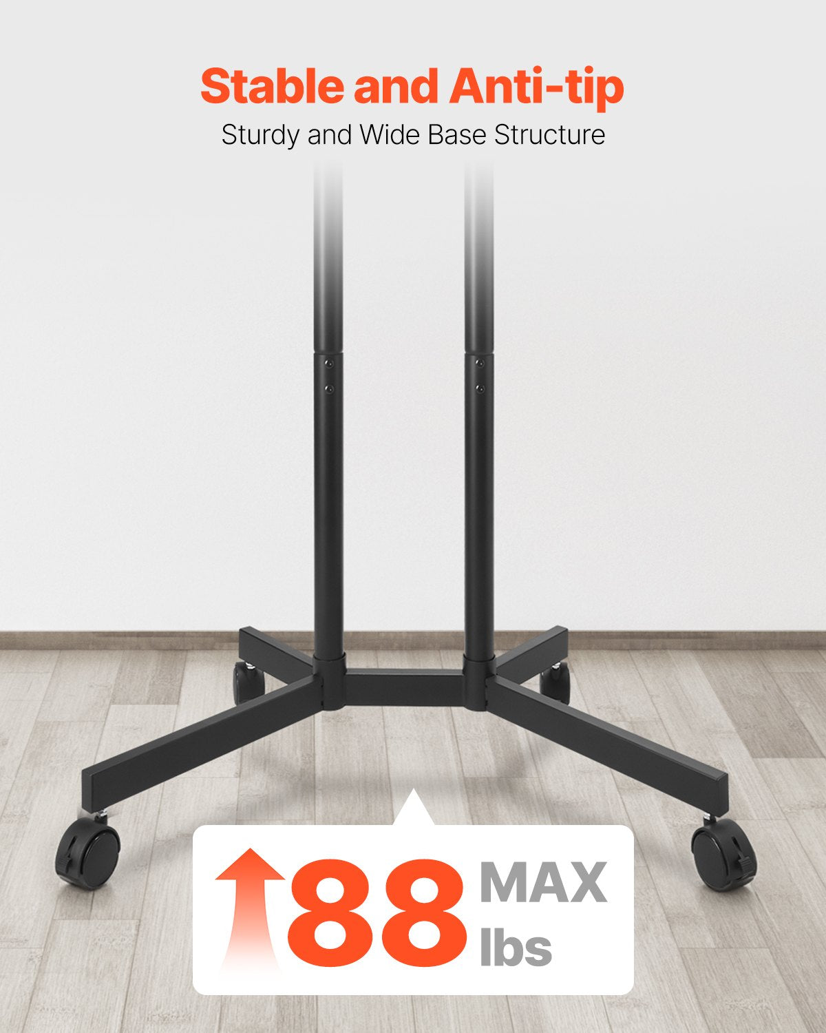 Rolling TV Stand, Mobile TV Cart for 32-65 Inch Screens, Height Adjustable, Portable Monitor Stand with Wheels Holds up to 88 lbs for Living Room, Bedroom, Office, Outdoor, Max VESA 400x400mm