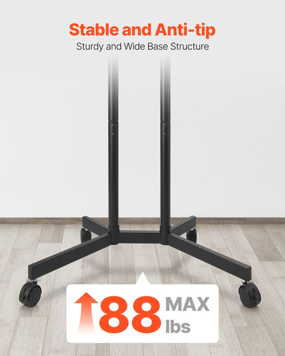 Rolling TV Stand, Mobile TV Cart for 32-65 Inch Screens, Height Adjustable, Portable Monitor Stand with Wheels Holds up to 88 lbs for Living Room, Bedroom, Office, Outdoor, Max VESA 400x400mm