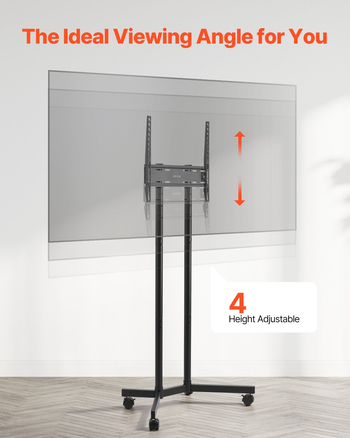 Rolling TV Stand, Mobile TV Cart for 32-65 Inch Screens, Height Adjustable, Portable Monitor Stand with Wheels Holds up to 88 lbs for Living Room, Bedroom, Office, Outdoor, Max VESA 400x400mm