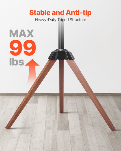 Tripod Easel TV Stand, for 40-65 inch Flat Screen/Curved TVs Up to 99 lbs, 18° Left-Right Rotation Portable TV Stand with Oak Wood Legs, for Bedroom, Living Room, Studio, MAX VESA 600 x 400 mm