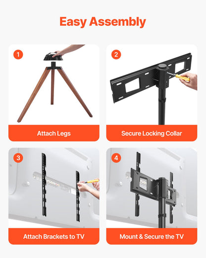 Tripod Easel TV Stand, for 40-65 inch Flat Screen/Curved TVs Up to 99 lbs, 18° Left-Right Rotation Portable TV Stand with Oak Wood Legs, for Bedroom, Living Room, Studio, MAX VESA 600 x 400 mm