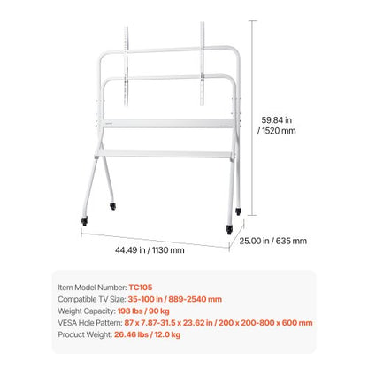 Rolling TV Stand Mobile TV Cart Holds up to 84 kg for 35-100 inch screens | EU