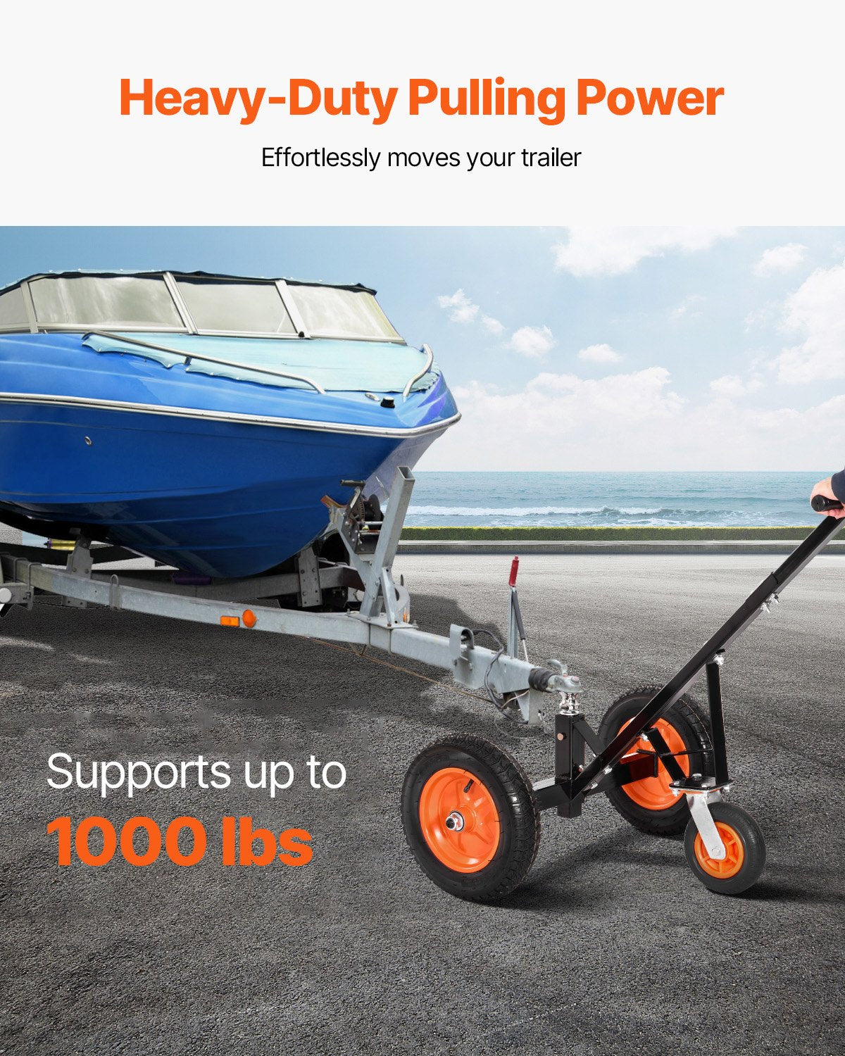 Heavy-Duty Trailer Dolly, 1000lbs Tongue Weight Capacity, Carbon Steel Trailer Mover with 2 inch Ball, 14 inch Pneumatic Tires, Portable Tow Dolly for Moving RV Trailer