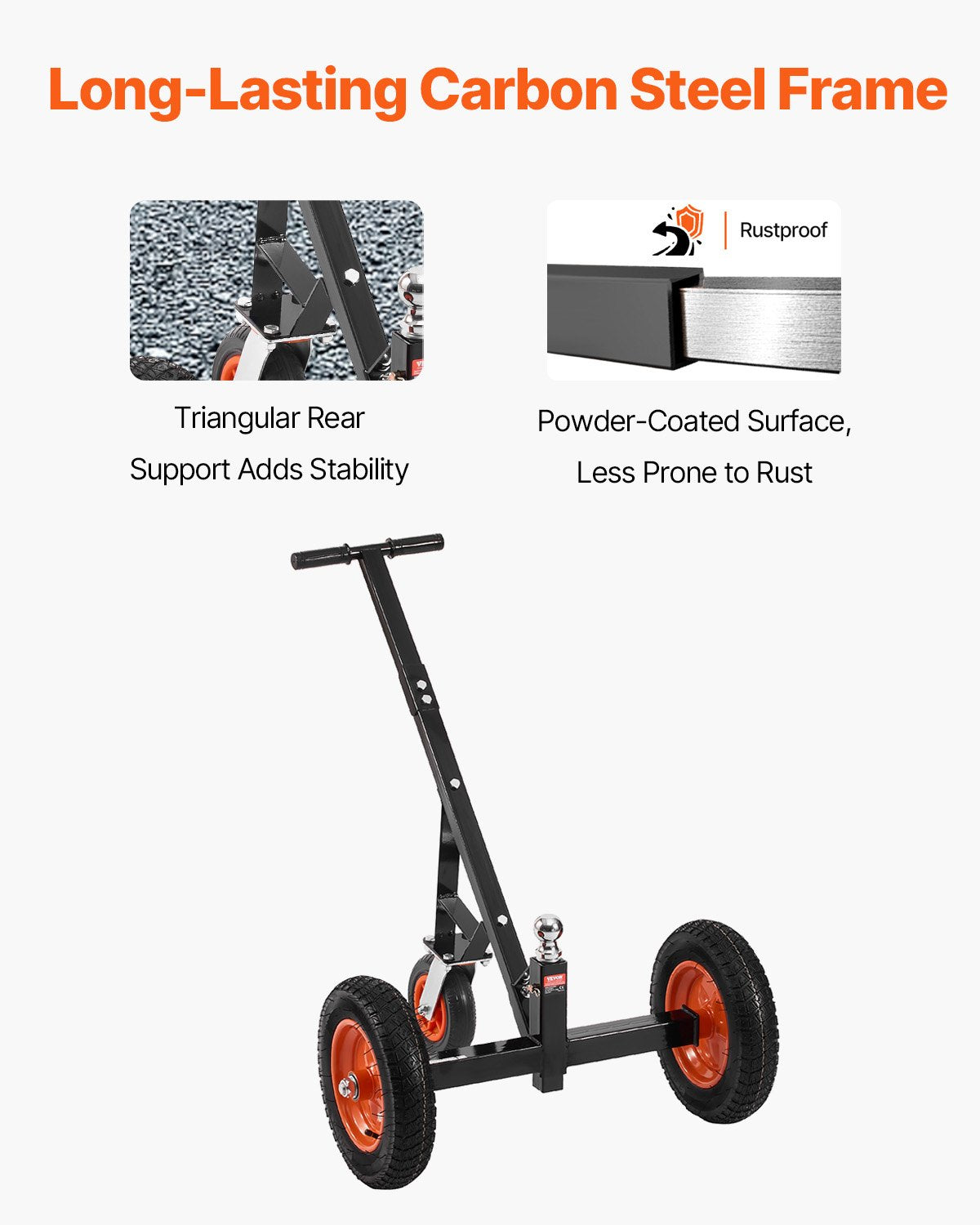 Heavy-Duty Trailer Dolly, 1000lbs Tongue Weight Capacity, Carbon Steel Trailer Mover with 2 inch Ball, 14 inch Pneumatic Tires, Portable Tow Dolly for Moving RV Trailer